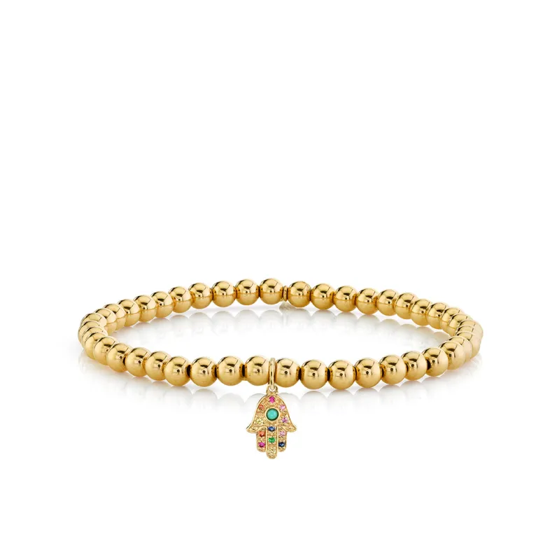 Gold & Rainbow Small Hamsa On Gold Beads made by Sydney Evan