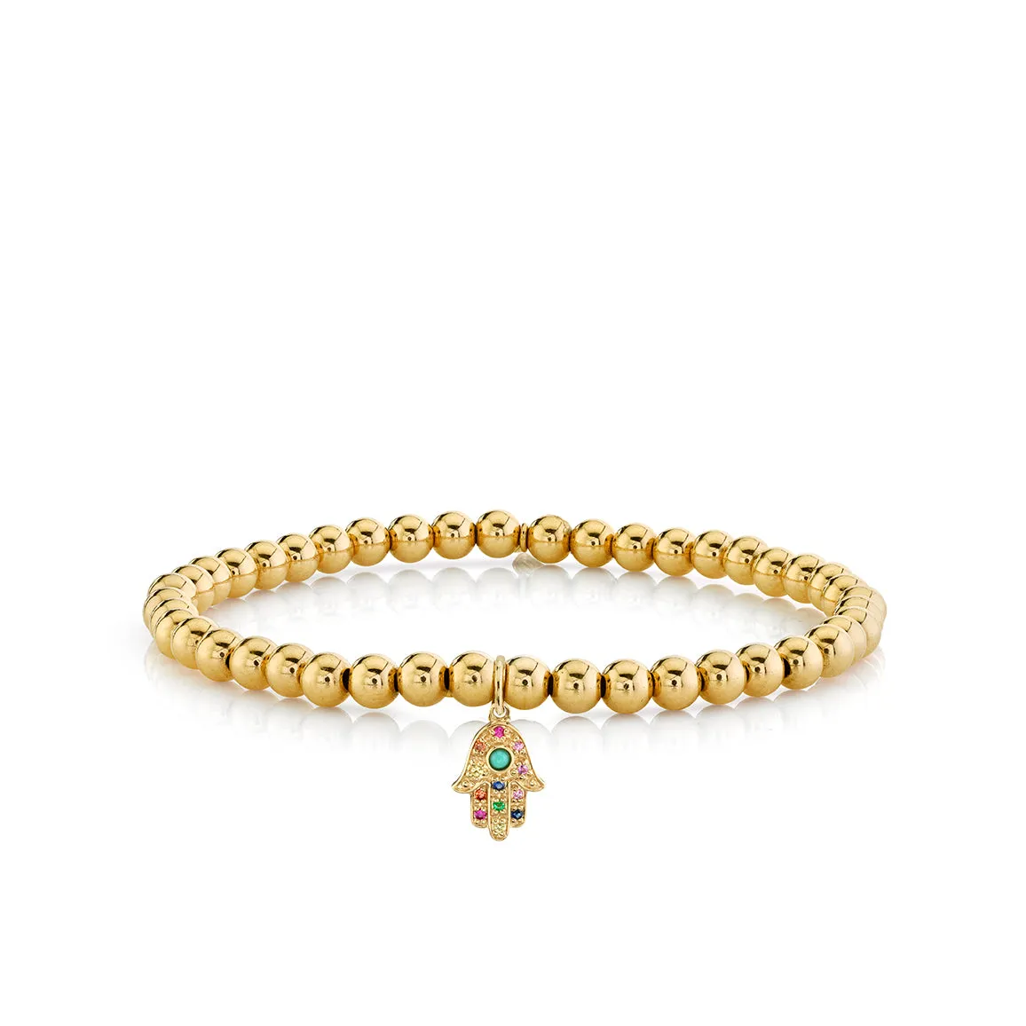 Gold & Rainbow Small Hamsa On Gold Beads sold by Sydney Evan