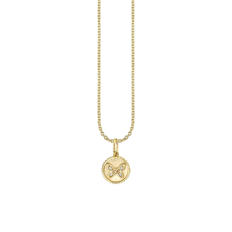 Gold & Diamond Tiny Butterfly Coin Charm made by Sydney Evan