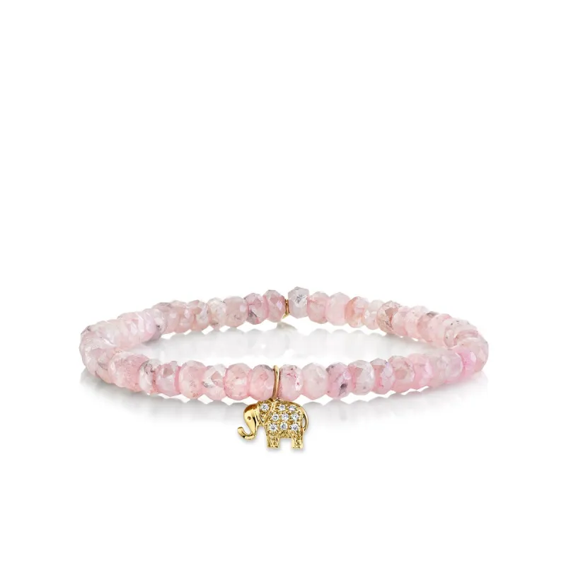 Gold & Diamond Mini Elephant on Mystic Pink Grapolite made by Sydney Evan