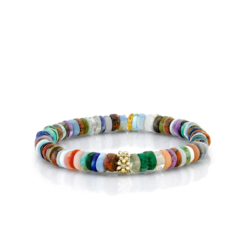 Gold & Diamond Tiny Daisy Rondelle on Rainbow Heishi made by Sydney Evan