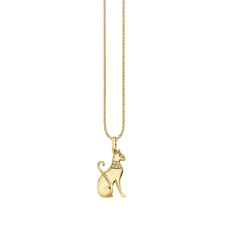 Gold & Diamond Small Egyptian Cat Charm made by Sydney Evan