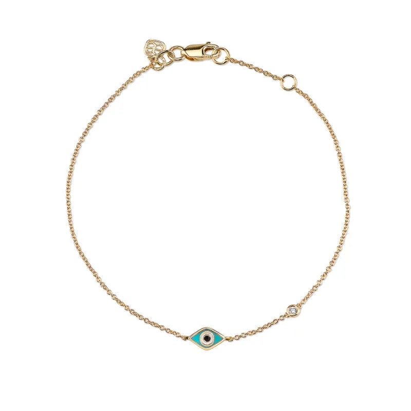 Gold & Turquoise Mini Enamel Eye Bracelet made by Sydney Evan