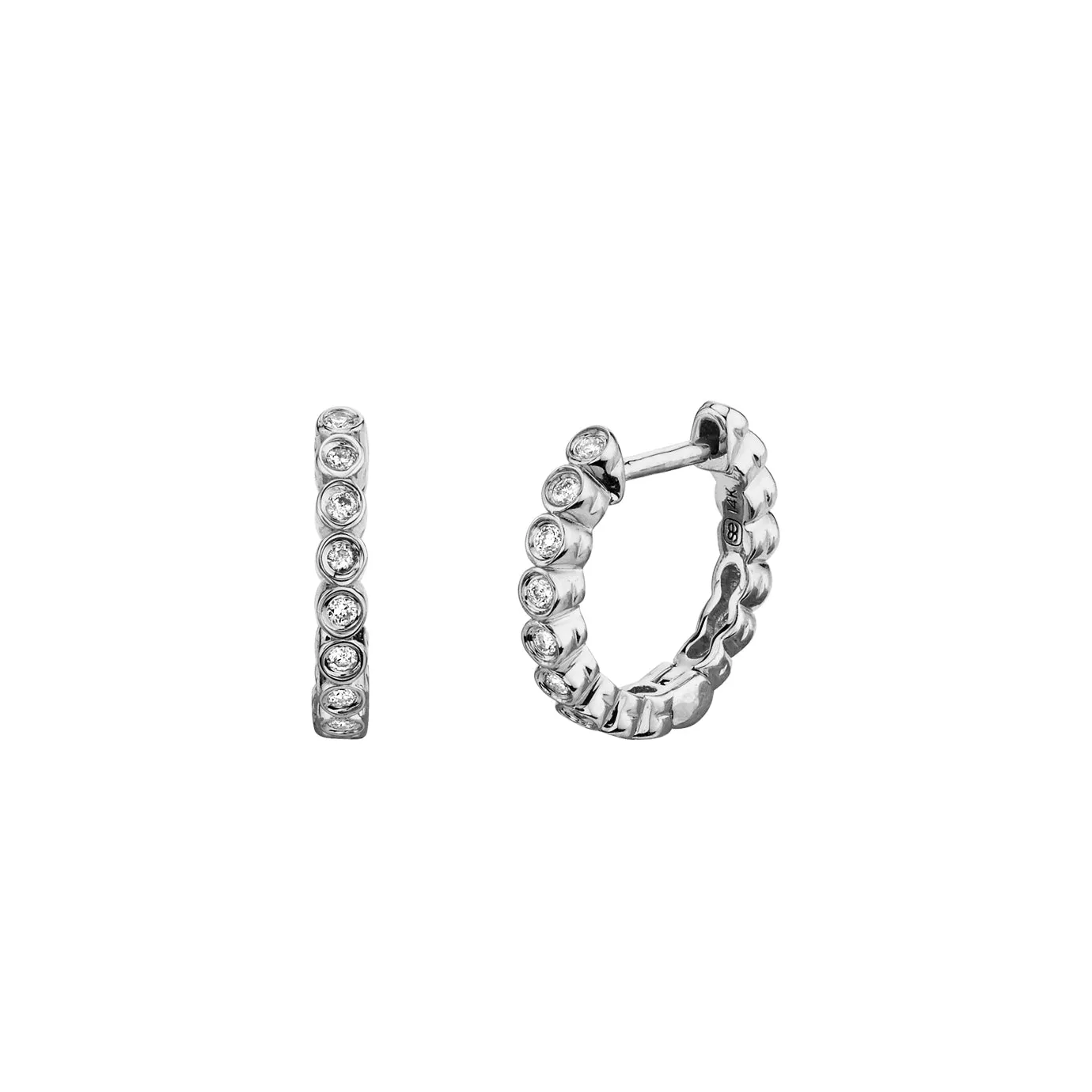 Gold & Diamond Round Bezel Hoops sold by Sydney Evan product image thumbnail 3