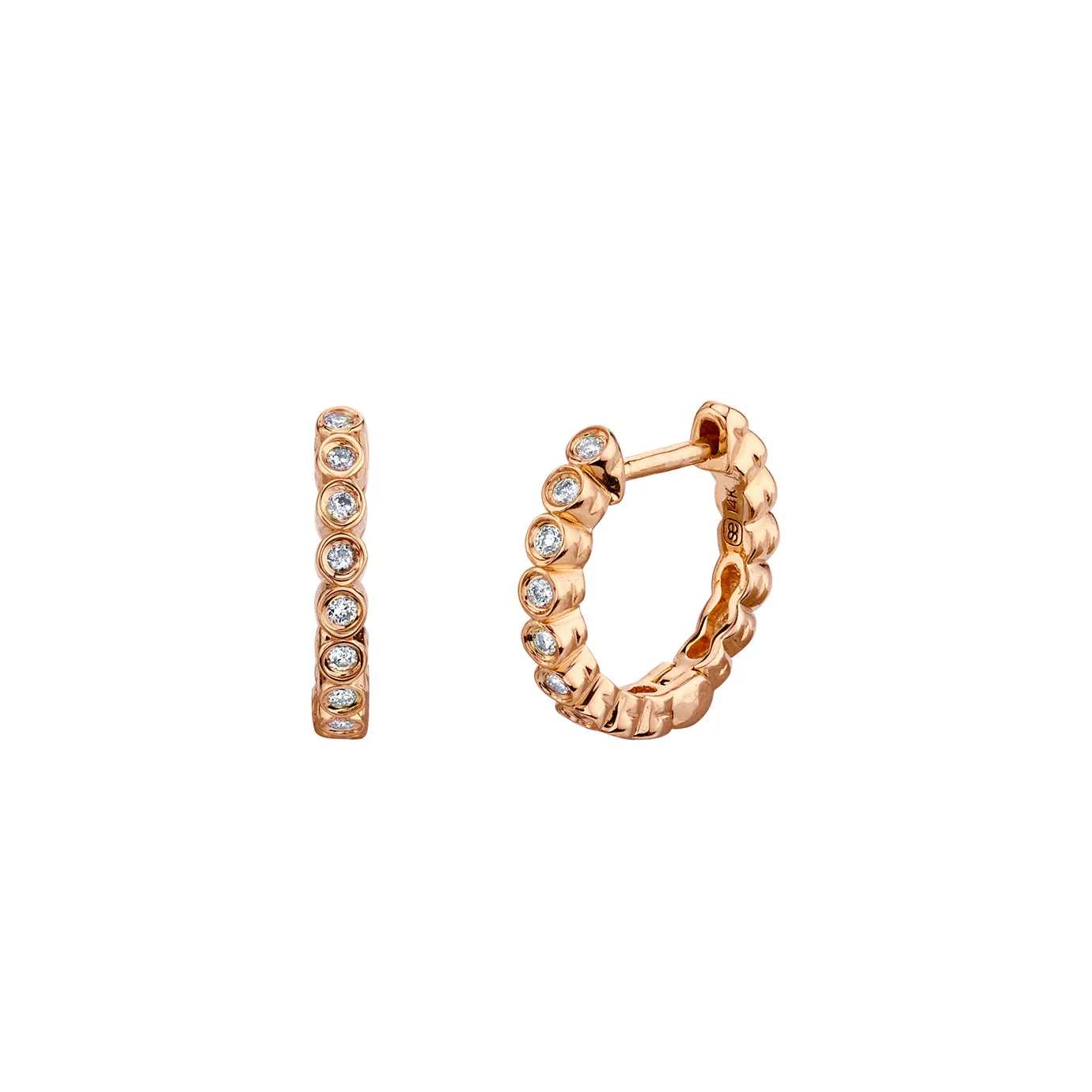 Gold & Diamond Round Bezel Hoops sold by Sydney Evan product image thumbnail 4