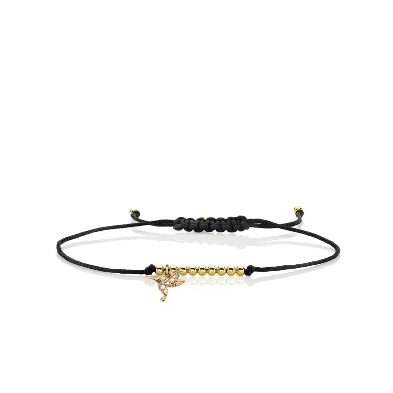 Gold & Diamond Tiny Hummingbird Cord Bracelet made by Sydney Evan