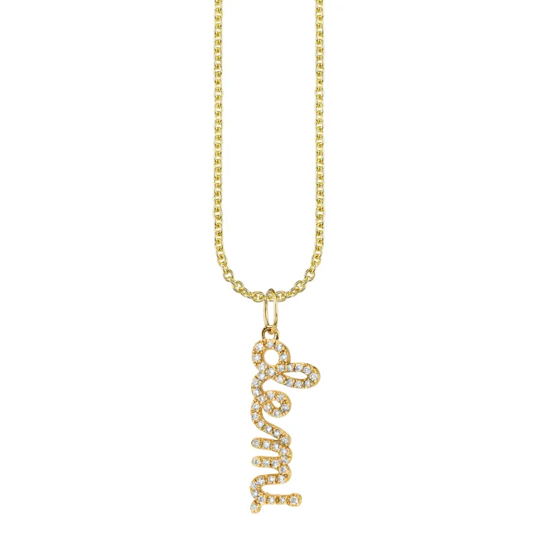 Gold & Diamond Custom Script Charm Necklace made by Sydney Evan