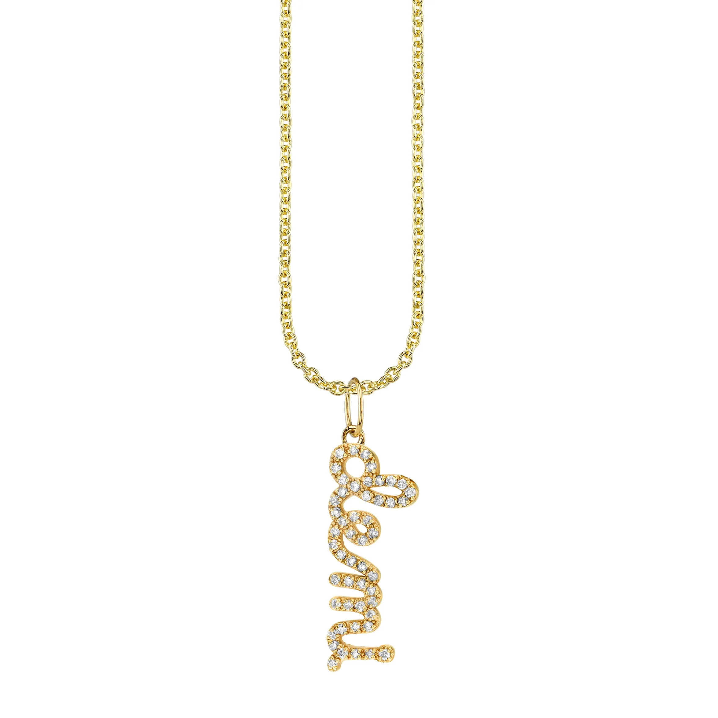Gold & Diamond Custom Script Charm Necklace sold by Sydney Evan