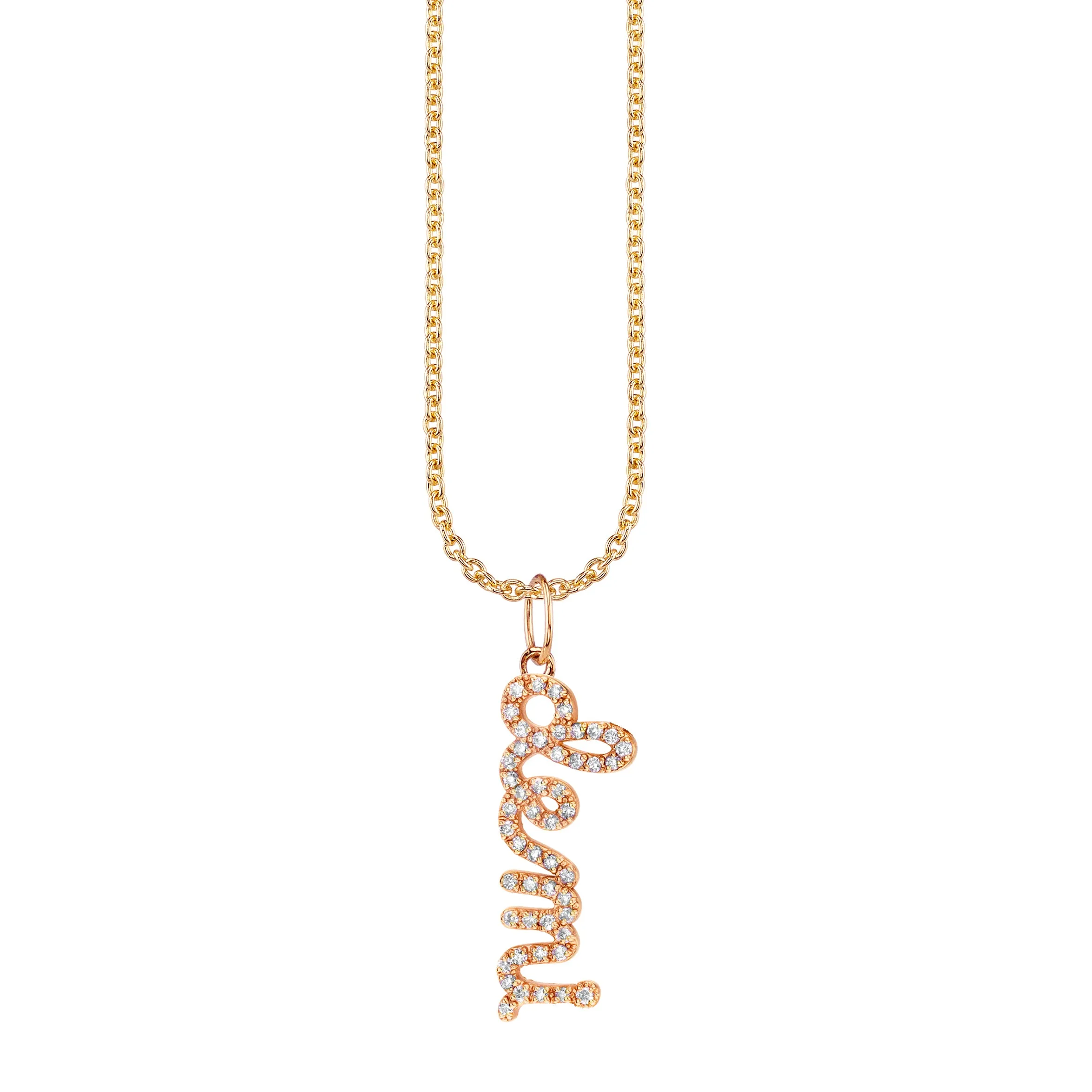 Gold & Diamond Custom Script Charm Necklace sold by Sydney Evan product image thumbnail 3