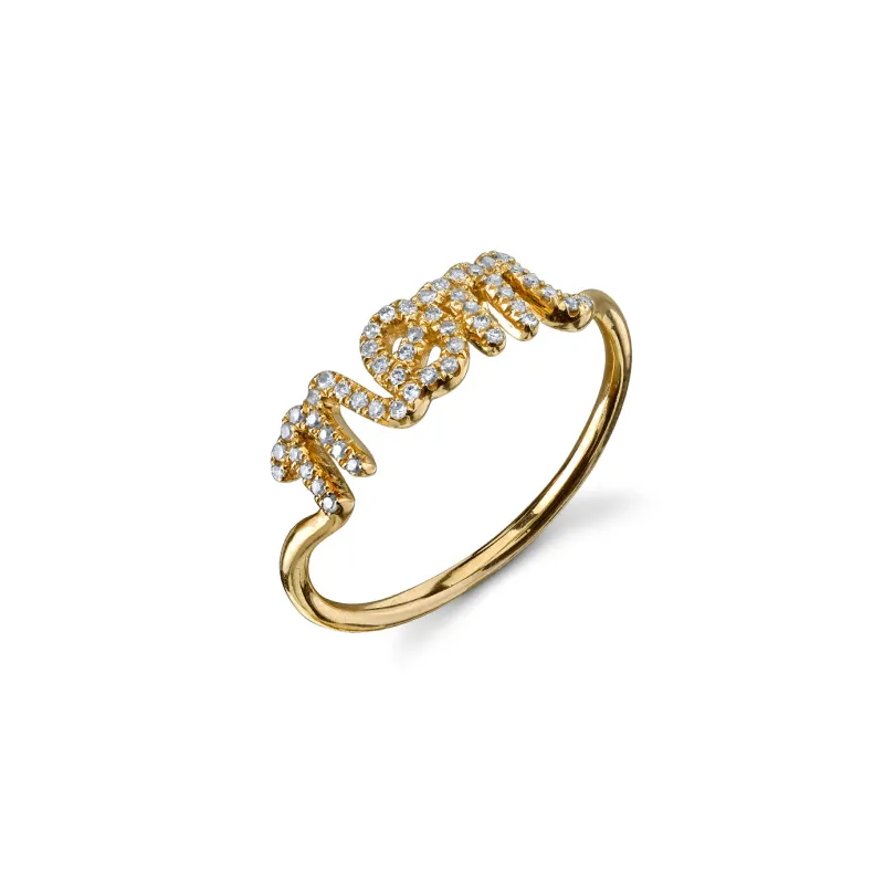 Gold & Diamond Mom Script Ring made by Sydney Evan