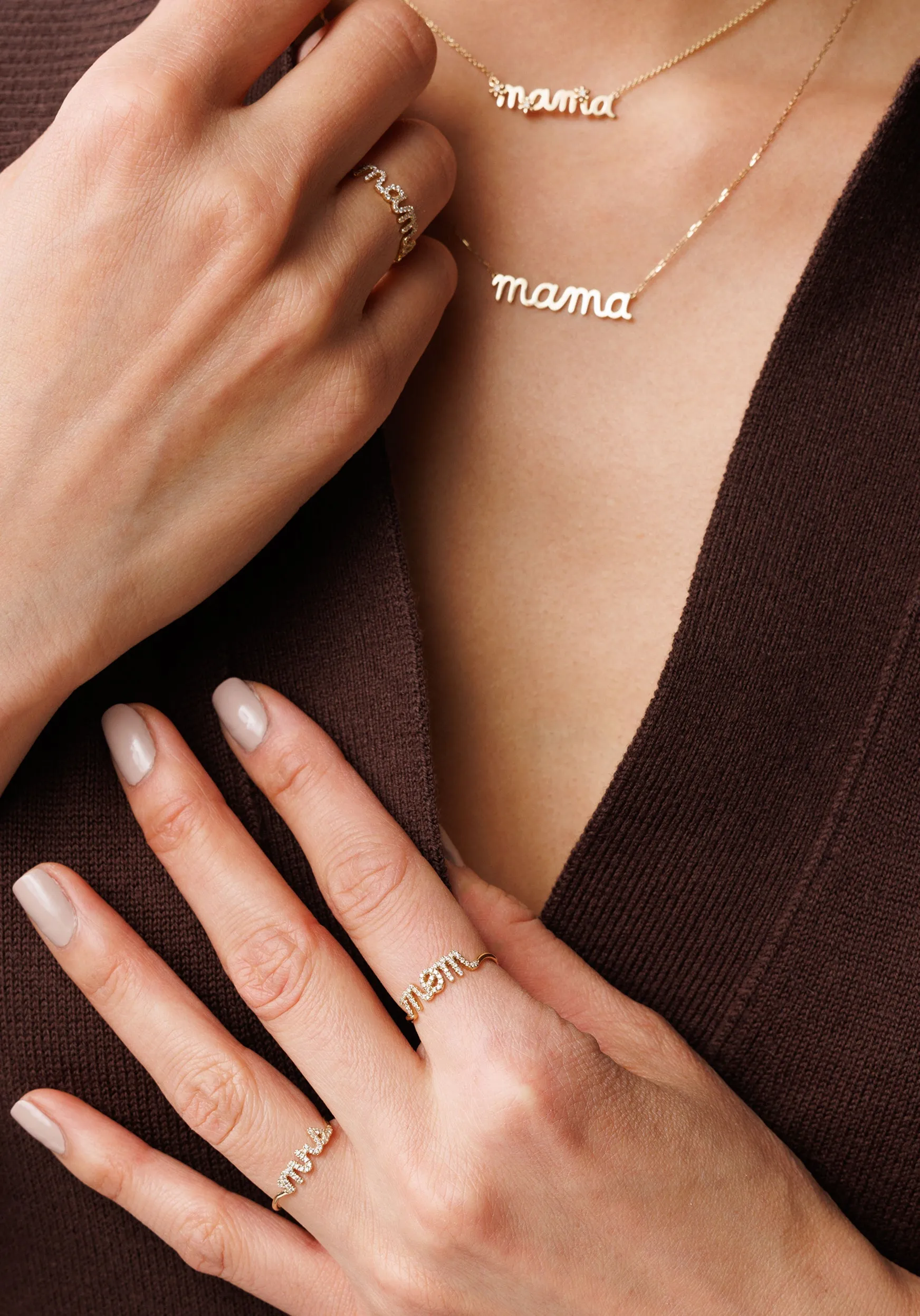 Gold & Diamond Mom Script Ring sold by Sydney Evan product image thumbnail 2