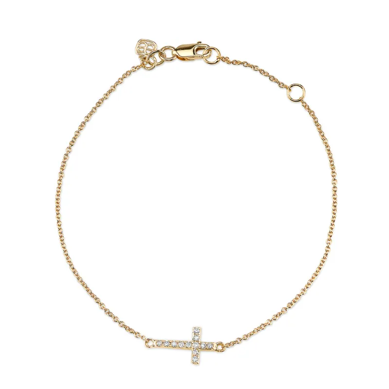 Gold & Diamond Small Cross Bracelet made by Sydney Evan