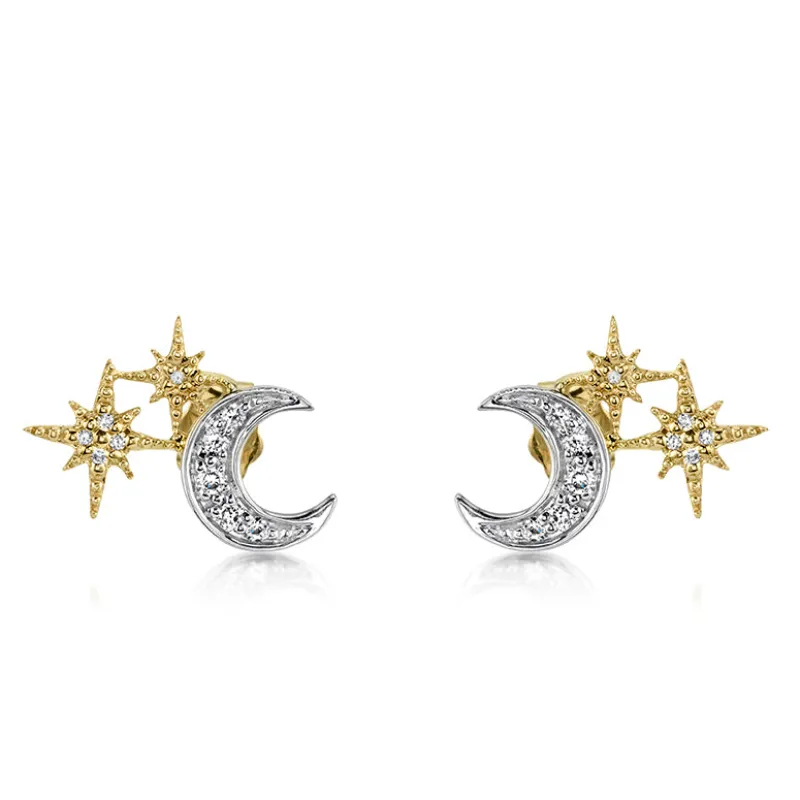 Gold & Diamond Moon and Starburst Stud made by Sydney Evan