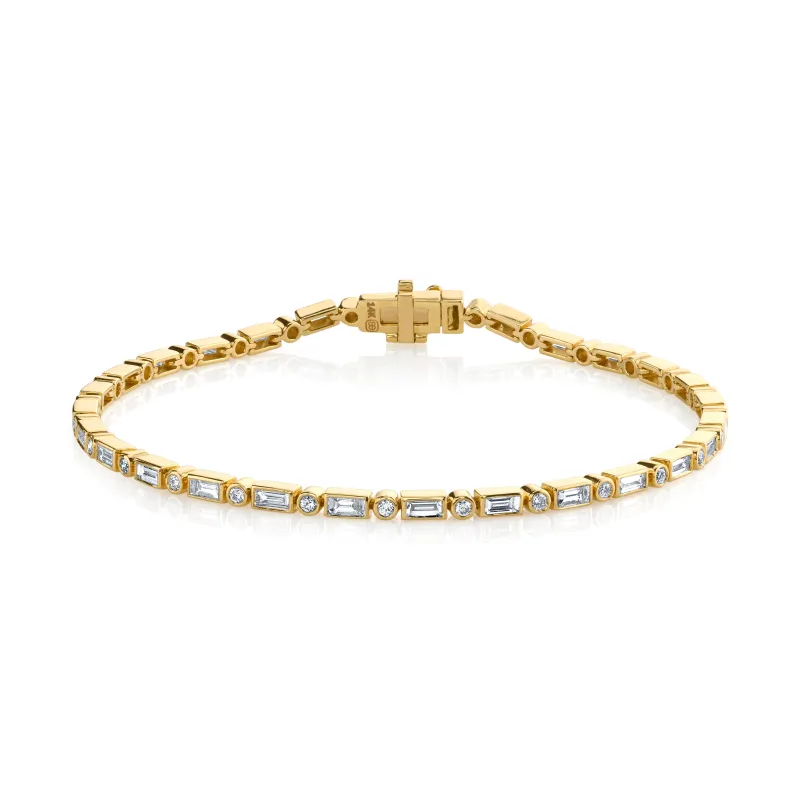 Gold & Diamond Baguette and Round Bezel Eternity Bracelet made by Sydney Evan