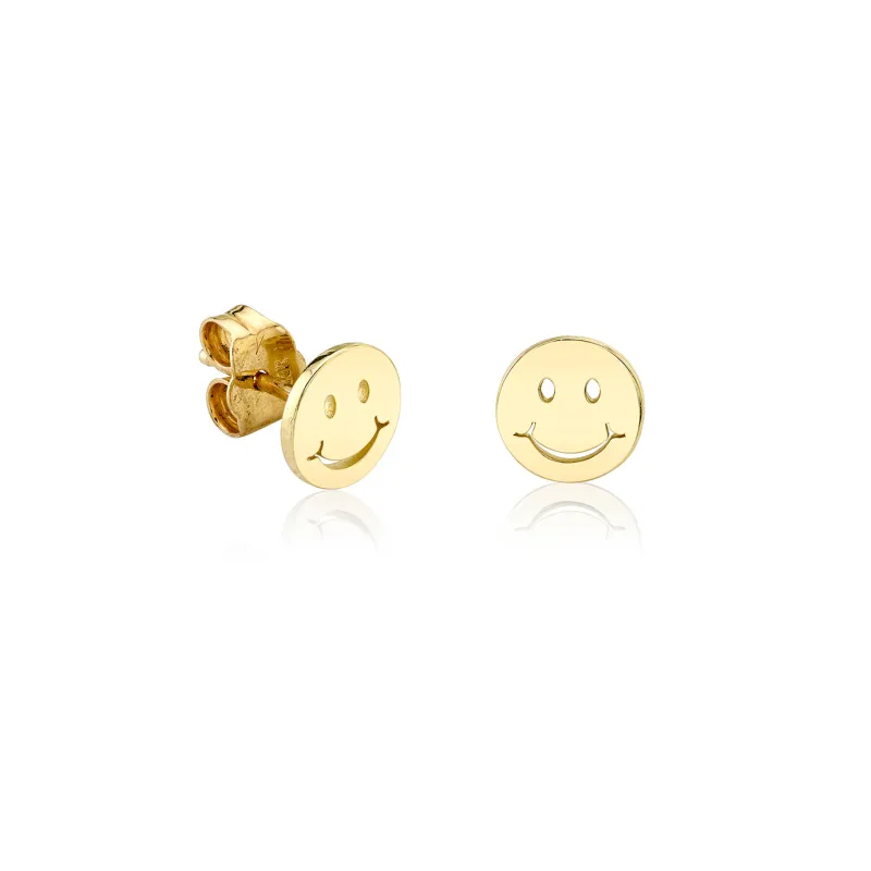 Pure Gold Tiny Happy Face Stud made by Sydney Evan