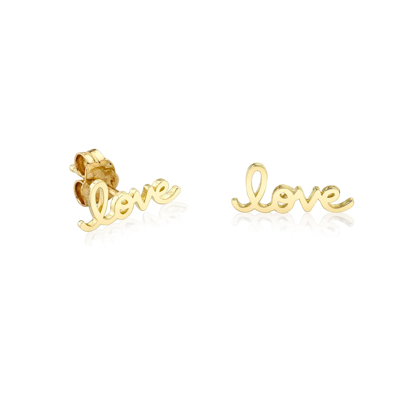 Pure Gold Tiny Love Script Stud sold by Sydney Evan