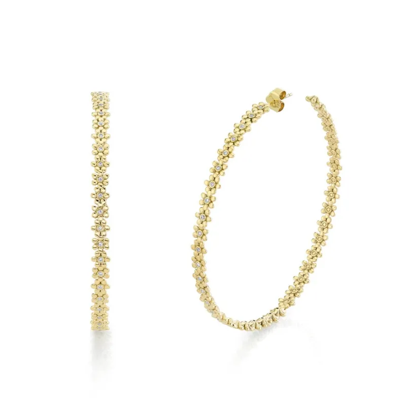 Gold & Diamond Tiny Daisy Large Hoops made by Sydney Evan