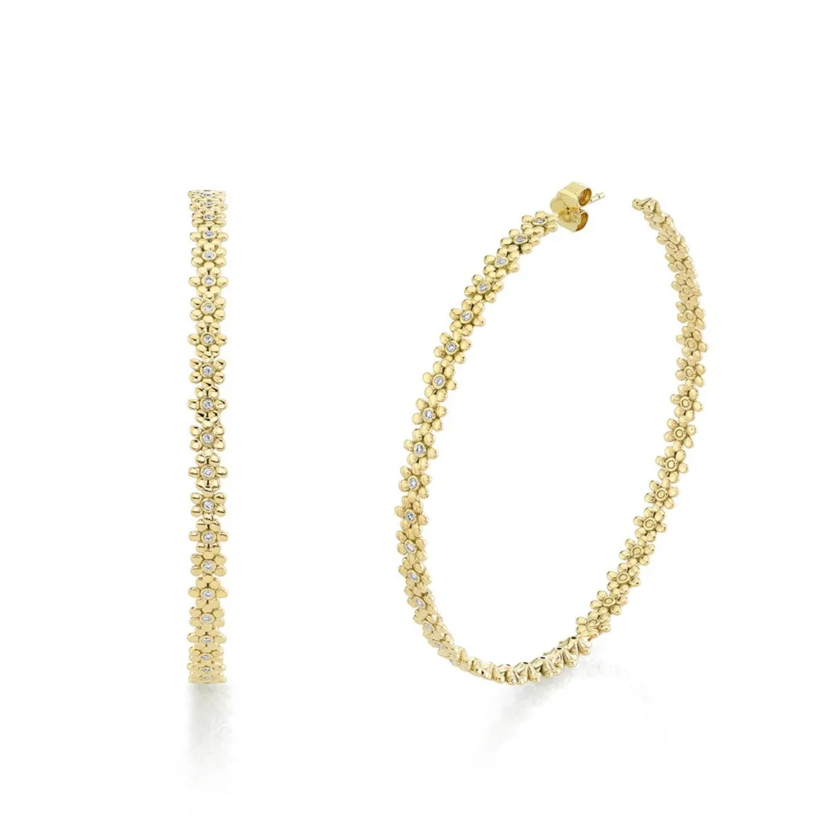 Gold & Diamond Tiny Daisy Large Hoops sold by Sydney Evan