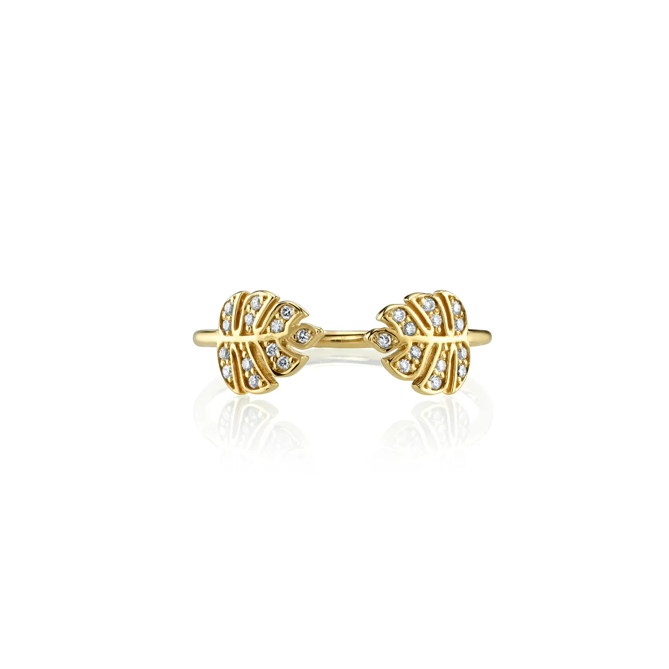 Gold & Diamond Tiny Double Monstera Leaf Ring sold by Sydney Evan product image thumbnail 3