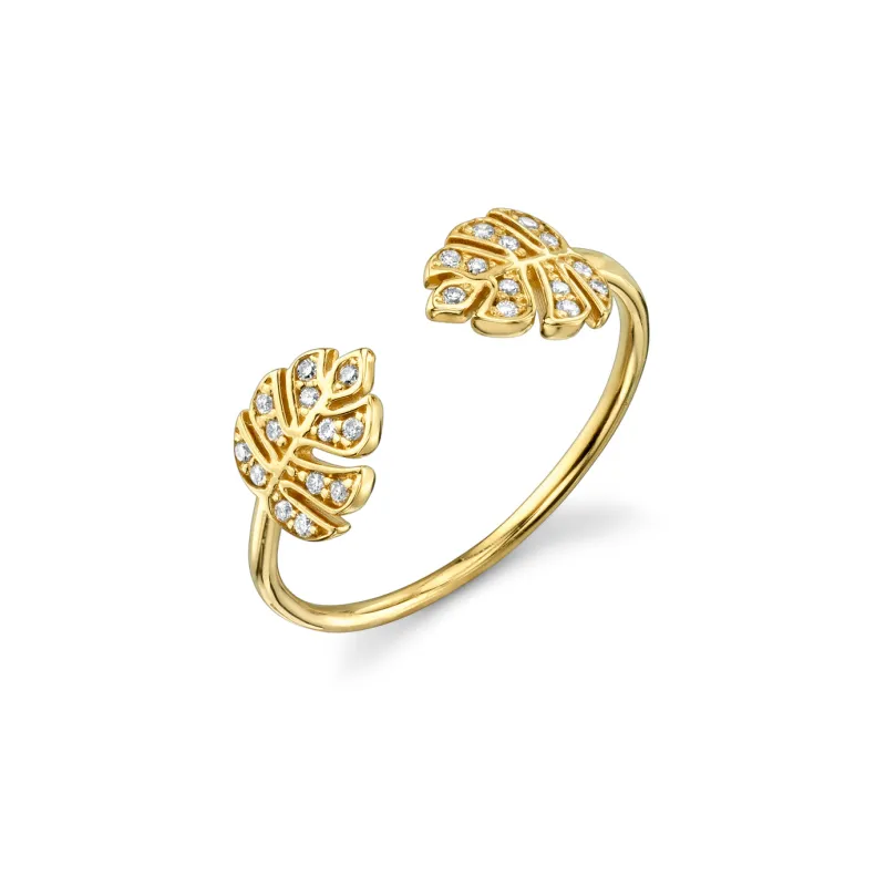 Gold & Diamond Tiny Double Monstera Leaf Ring made by Sydney Evan