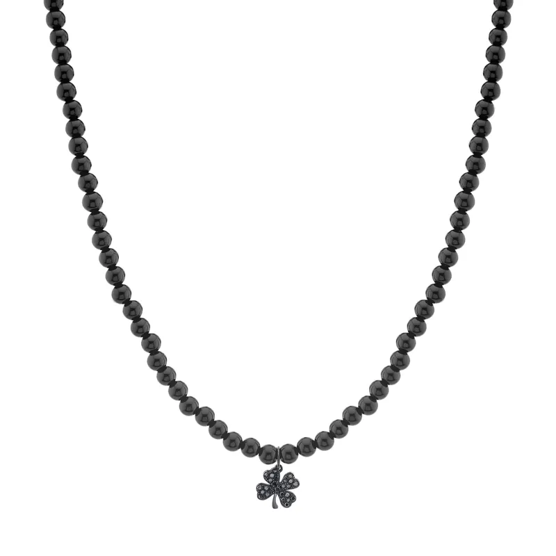Men's Collection Black Rhodium & Black Diamond Clover on Onyx Necklace made by Sydney Evan