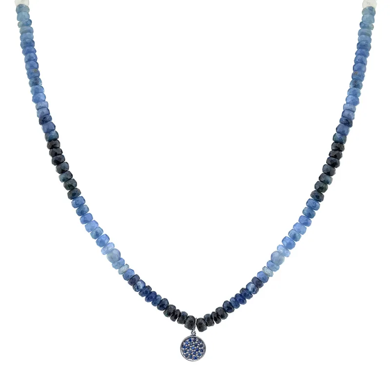 Men's Collection Black Rhodium & Sapphire Mini Disc on Blue Shade Sapphire Necklace made by Sydney Evan