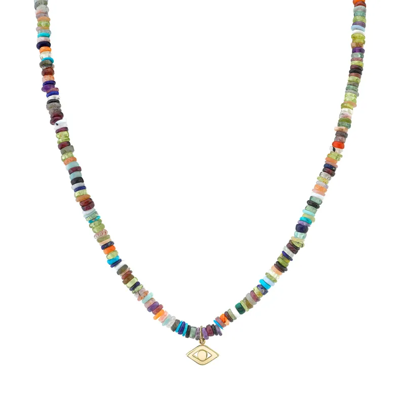 Men's Collection Pure Gold Eye on Rainbow Heishi Necklace made by Sydney Evan