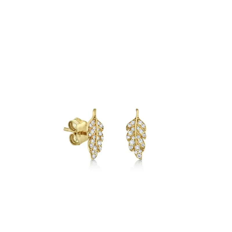 Gold & Diamond Small Feather Stud made by Sydney Evan