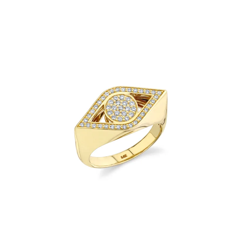 Gold & Diamond Large Eye Signet Ring made by Sydney Evan