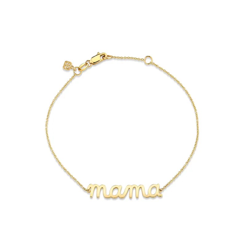 Pure Gold Mama Script Bracelet made by Sydney Evan