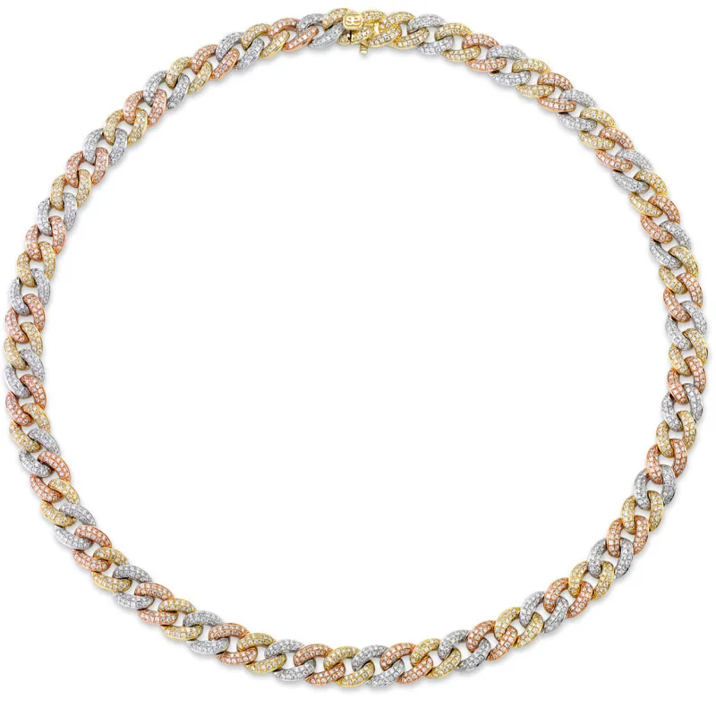 Tri-Tone Gold & Pave Diamond Small Link Necklace made by Sydney Evan