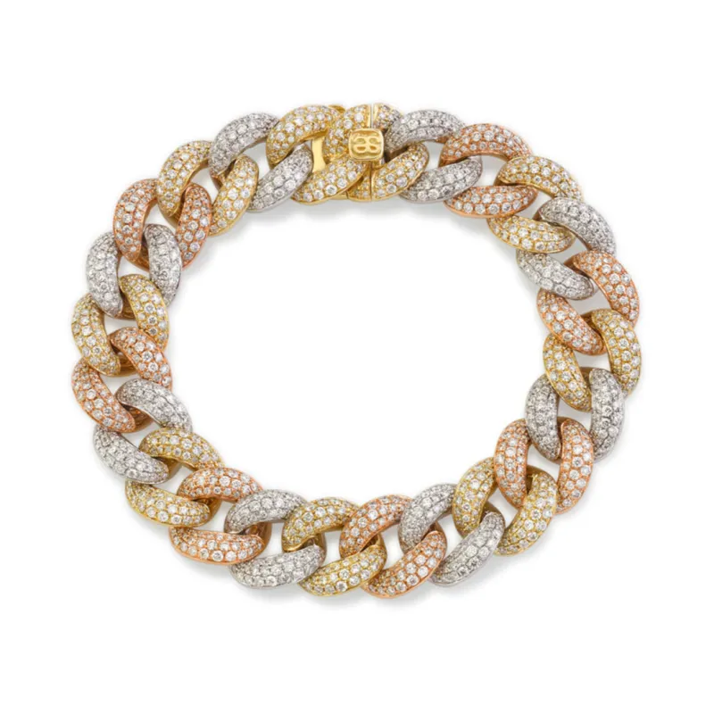Tri-Tone Gold & Pave Diamond Link Bracelet made by Sydney Evan