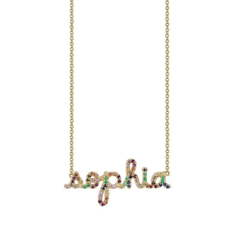 Gold & Rainbow Custom Script Necklace made by Sydney Evan