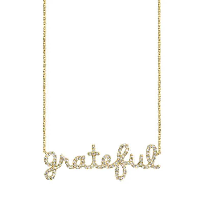 Gold & Diamond Grateful Script Necklace made by Sydney Evan
