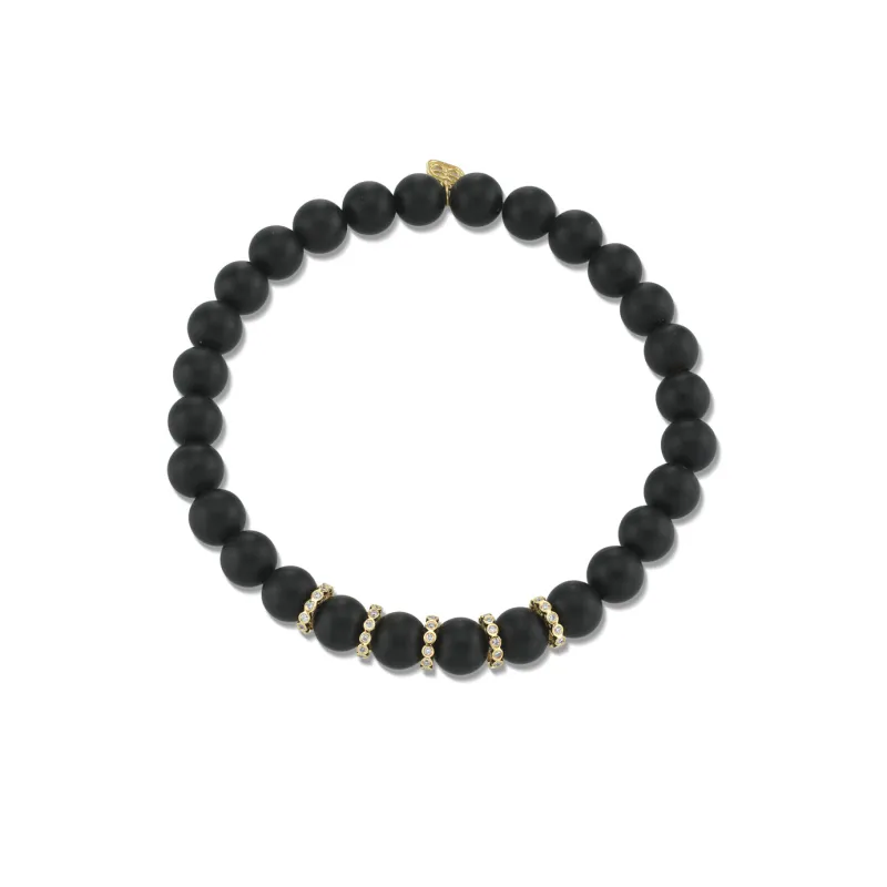 Gold & Diamond Multi-Rondelle on Onyx made by Sydney Evan