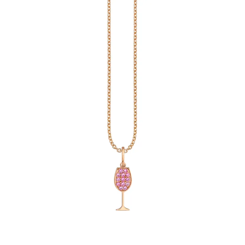 Rose Gold & Pink Sapphire Tiny Wine Glass Charm made by Sydney Evan