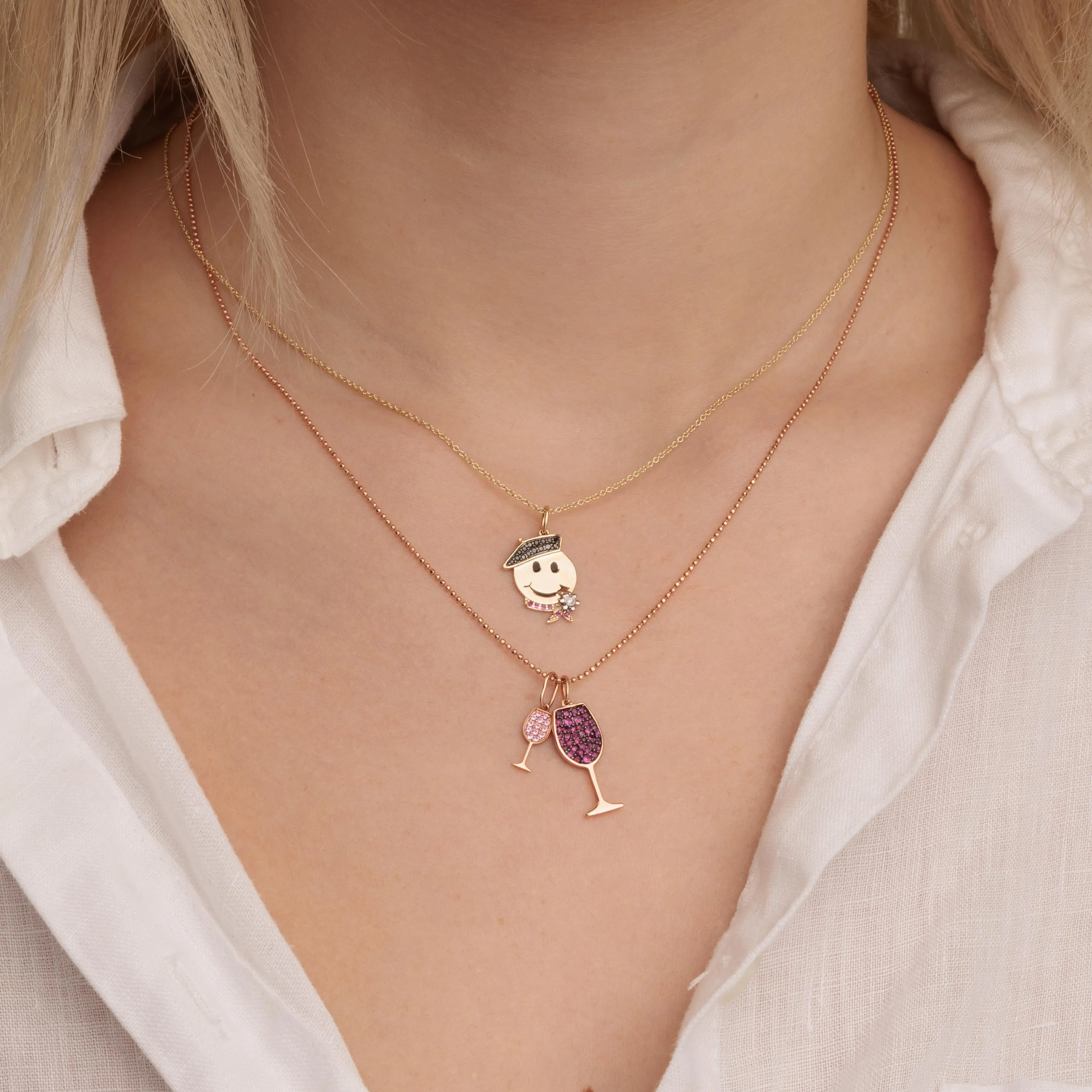 Rose Gold & Pink Sapphire Tiny Wine Glass Charm sold by Sydney Evan product image thumbnail 2