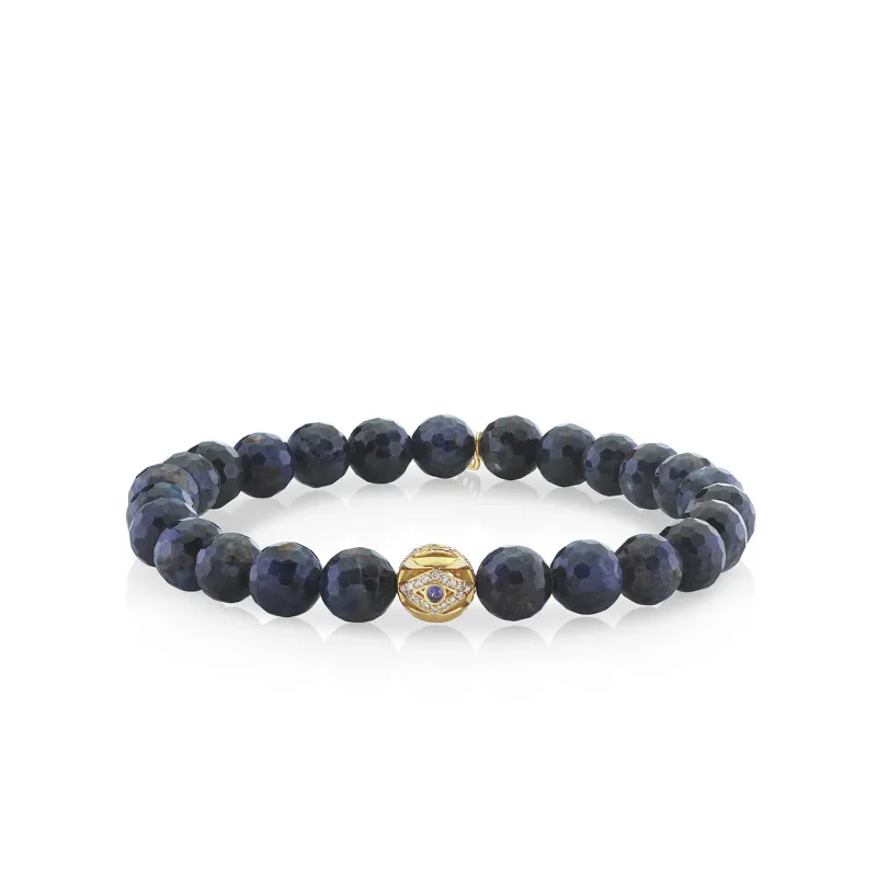 Men's Collection Gold & Diamond Eye Bead on Sapphire made by Sydney Evan