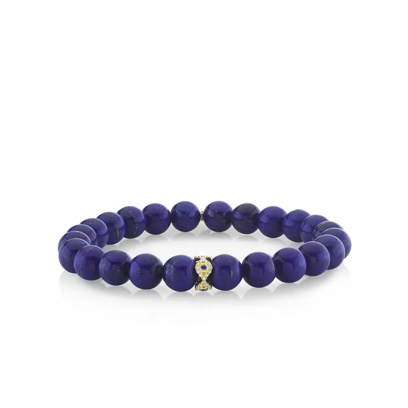 Men's Collection Gold & Diamond Bezel Eye Rondelle on Lapis made by Sydney Evan