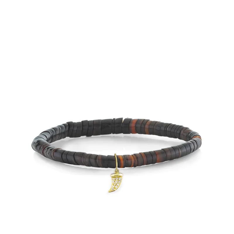 Men's Collection Gold & Diamond Horn on Dark Brown Heishi made by Sydney Evan