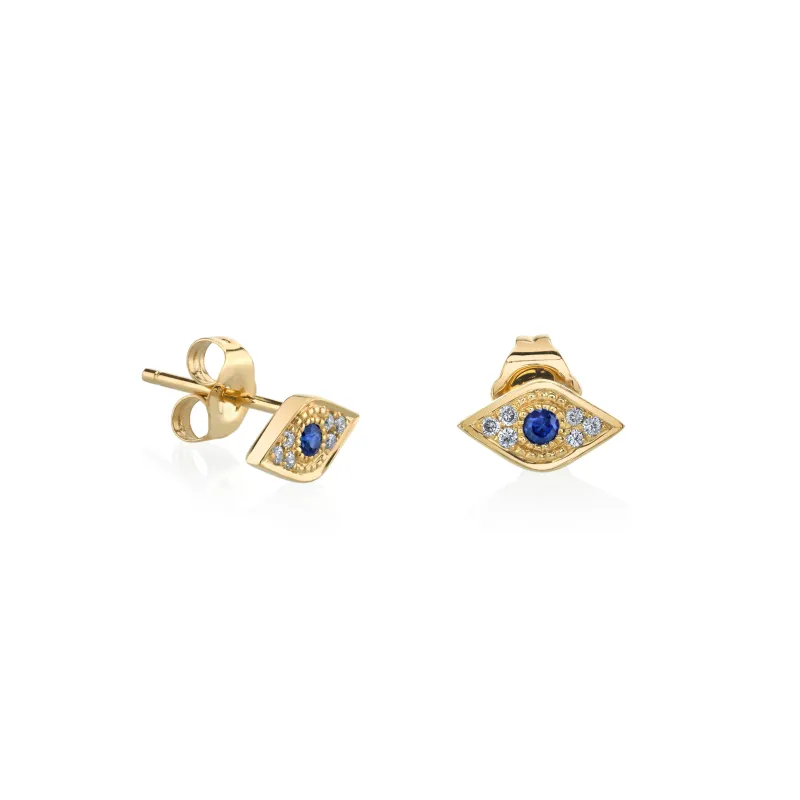 Gold & Diamond Mini Eye with Sapphire Stud made by Sydney Evan