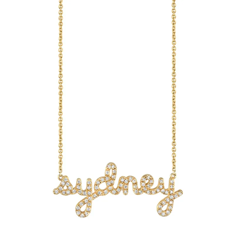 Gold & Diamond Small Custom Script Necklace made by Sydney Evan