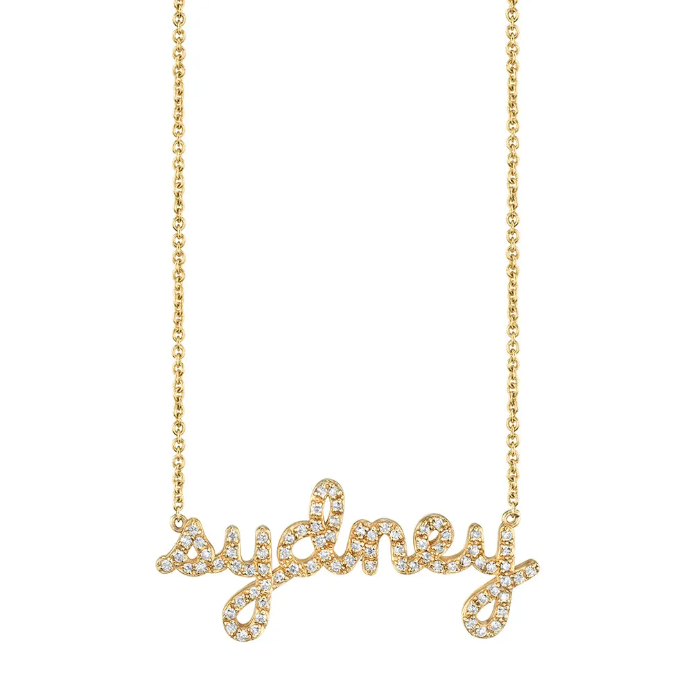 Gold & Diamond Small Custom Script Necklace sold by Sydney Evan