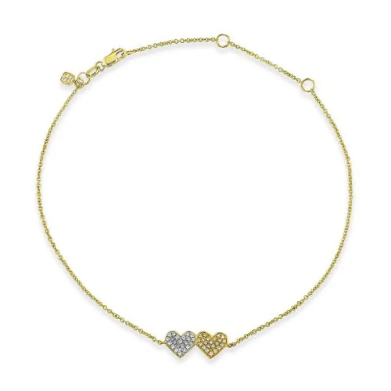 Gold & Diamond Medium Double Heart Anklet made by Sydney Evan