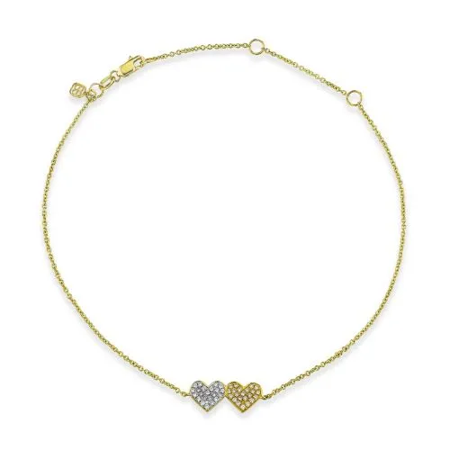 Gold & Diamond Medium Double Heart Anklet sold by Sydney Evan