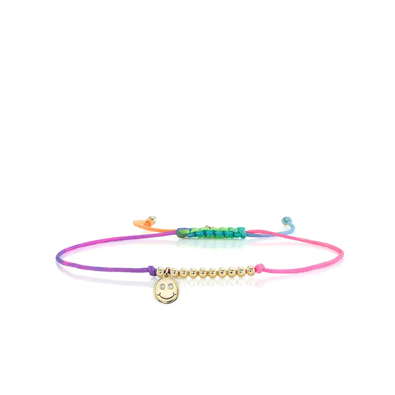 Gold & Diamond Tiny Happy Face Cord Bracelet made by Sydney Evan