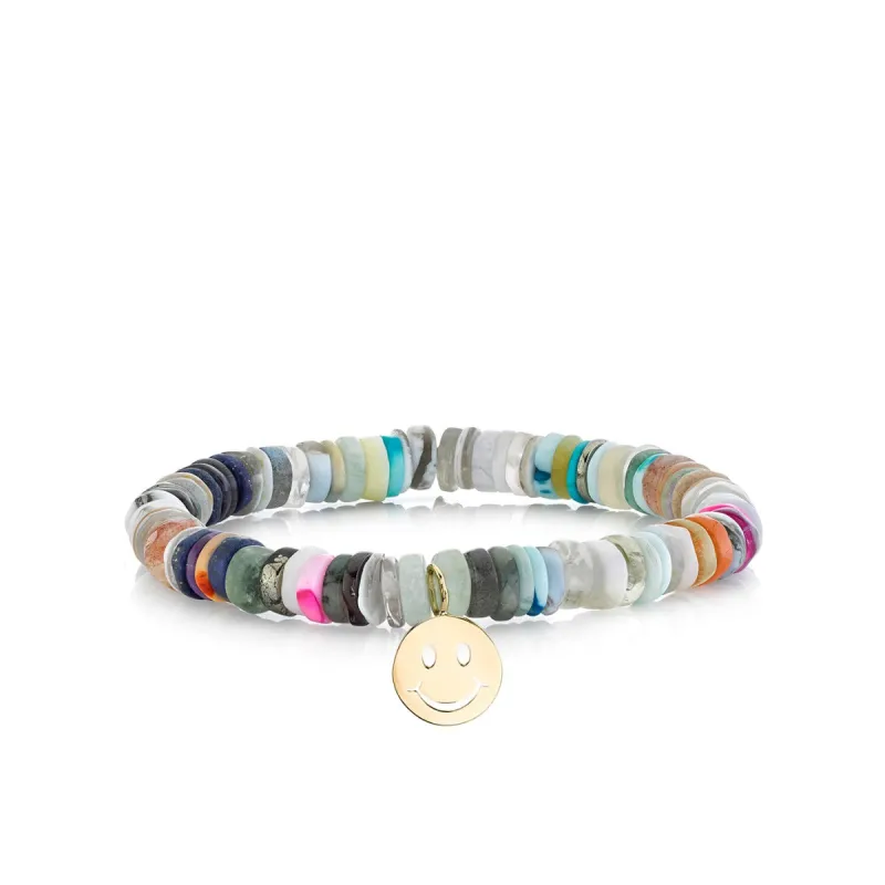 Pure Gold Small Happy Face on Rainbow Heishi made by Sydney Evan