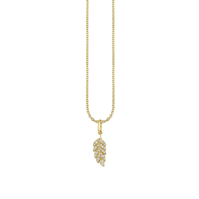 Gold & Diamond Tiny Feather Charm made by Sydney Evan