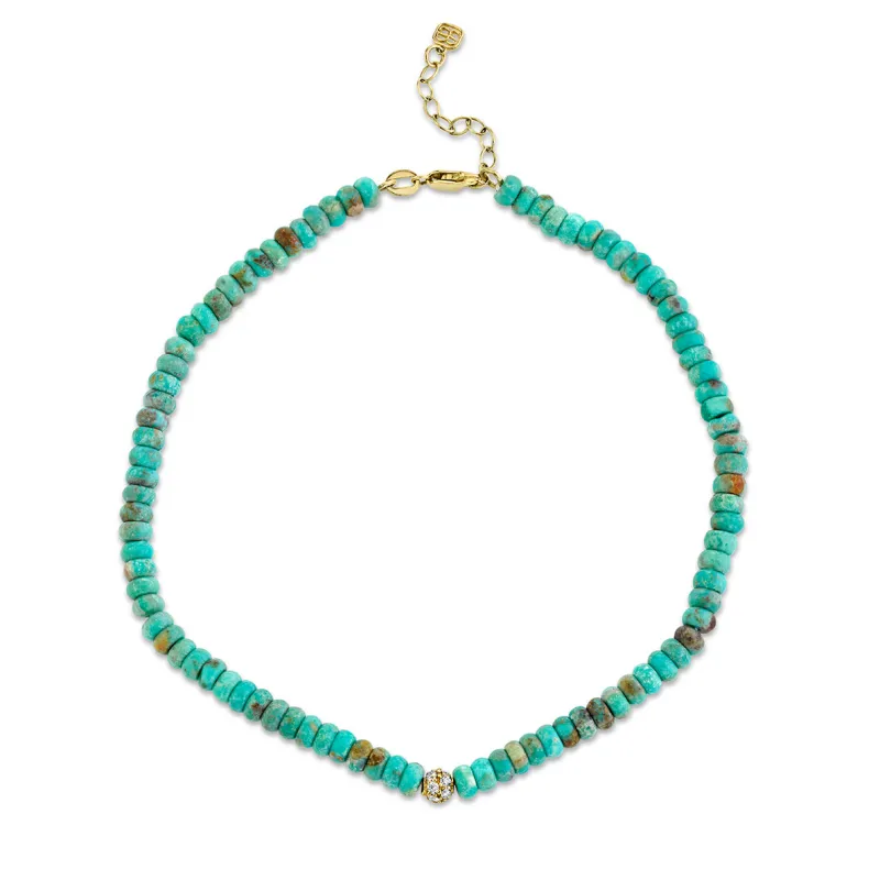 Gold & Diamond Ball on Natural Turquoise Anklet made by Sydney Evan