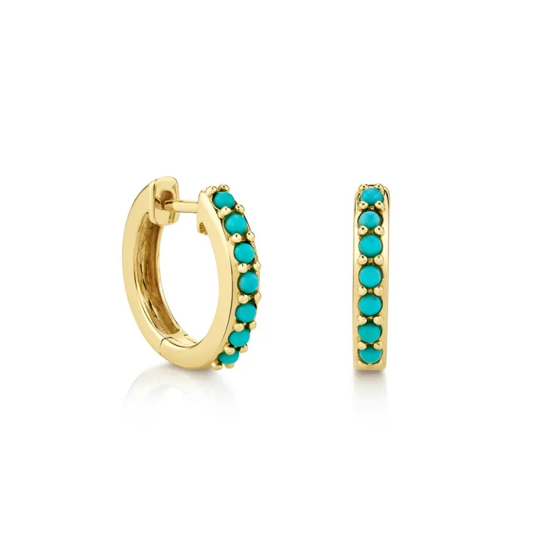 Gold & Turquoise Huggie Hoops made by Sydney Evan